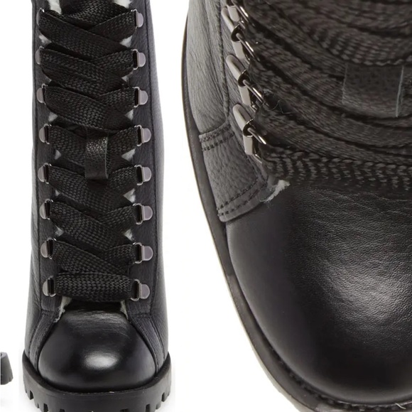 Zhara Lace-up Boot In Black with fur - Picture 1 of 2